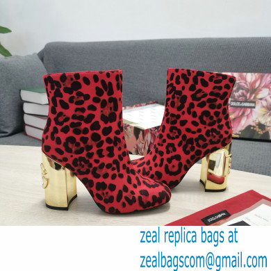 Dolce  &  Gabbana Heel 10.5cm Leather Ankle Boots Leopard Print Red with DG Karol Heel 2021